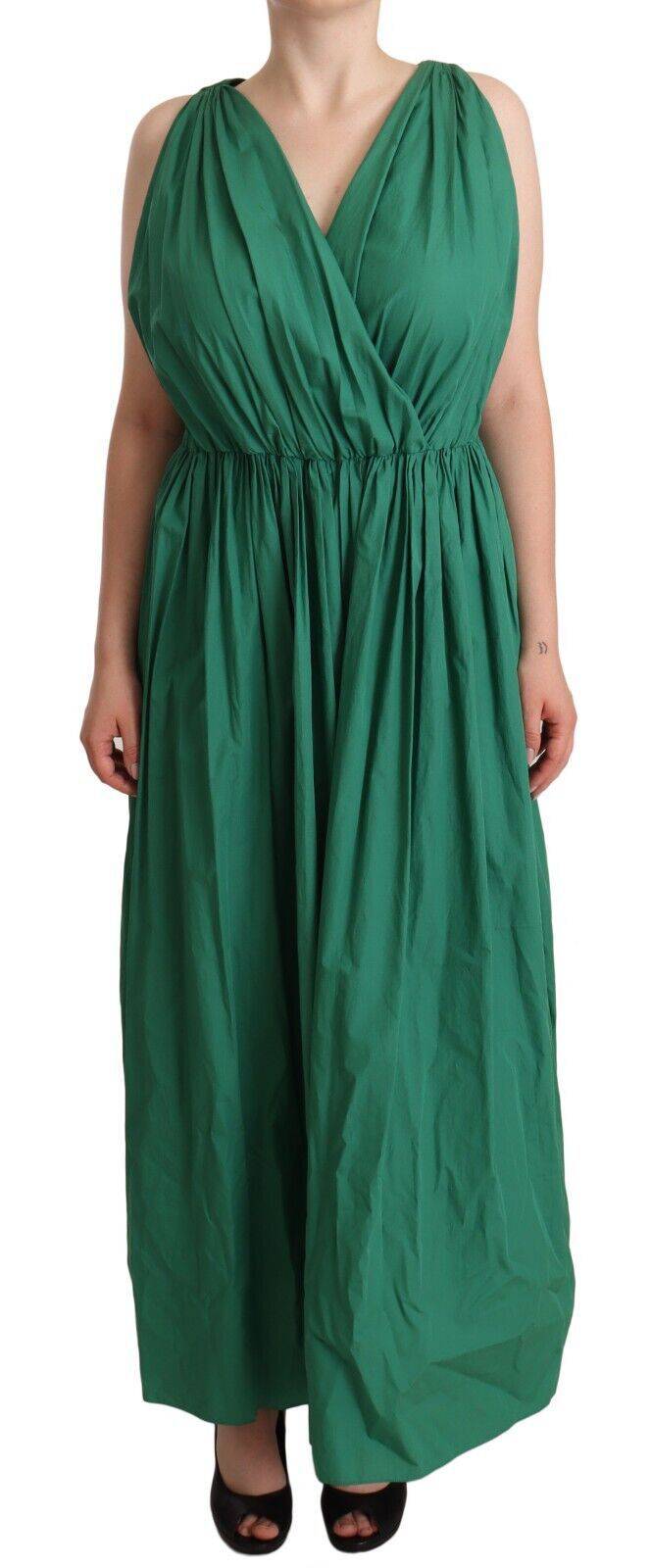 Robe sans manches en coton vert Dolce & Gabbana avec décolleté en V, élégante et légère, idéale pour une tenue estivale.