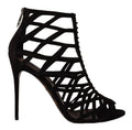 Chaussures à talons stilettos en daim noir Dolce & Gabbana Bette Sandals, vue de côté.