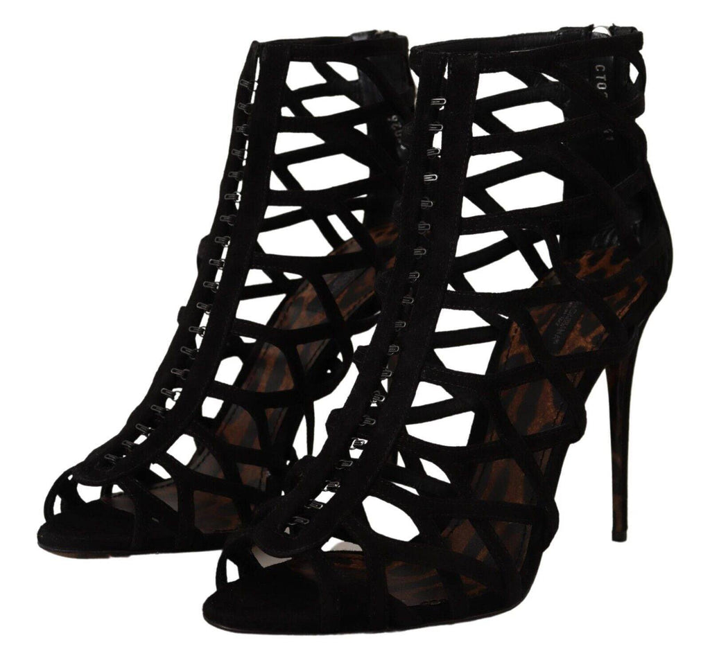 Sandales à talons stilettos en daim noir Dolce & Gabbana Bette, chaussures élégantes pour femmes.