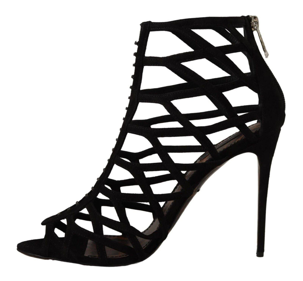 Sandales à talons stilettos en daim noir Dolce & Gabbana Bette, chaussures élégantes avec talons fins et design sophistiqué.