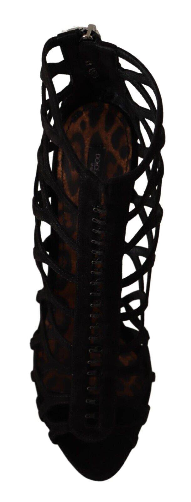 Sandales stilettos en daim noir Dolce & Gabbana Bette, chaussures à talons fins et élégant design.