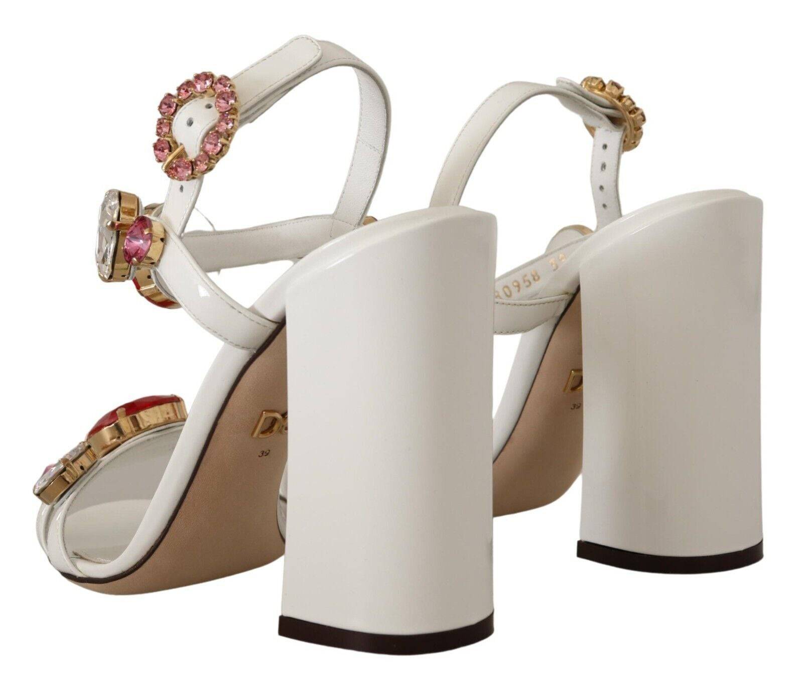 Sandales à talons en cuir blanc Dolce & Gabbana Keira avec cristaux, élégantes chaussures à talons pour femmes