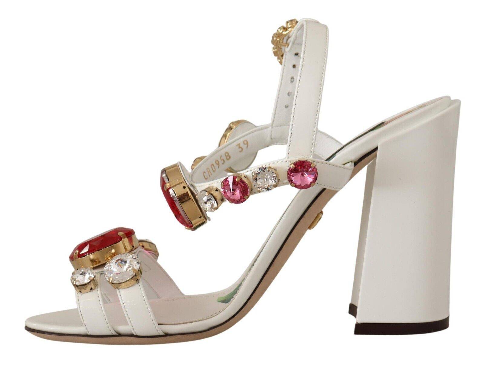 Sandales à talons blanches Dolce & Gabbana Keira en cuir avec cristaux, vues des chaussures.
