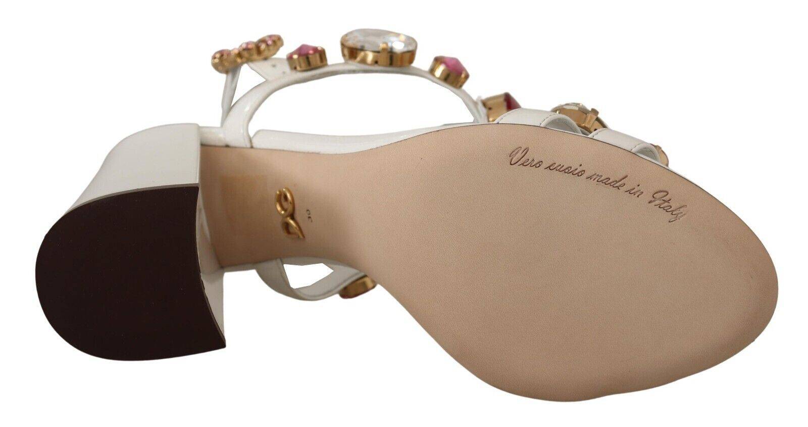 Sandales à talons blanches en cuir et cristaux Dolce & Gabbana Keira, chaussures élégantes pour femmes
