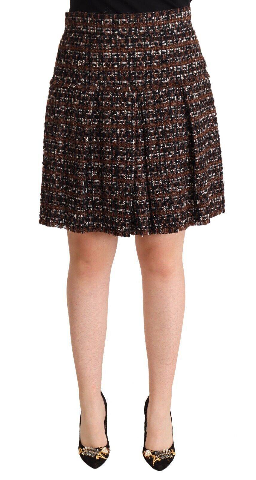 Jupe courte marron à taille haute Dolce & Gabbana avec plis en forme d’A-line, style élégant et tendance.