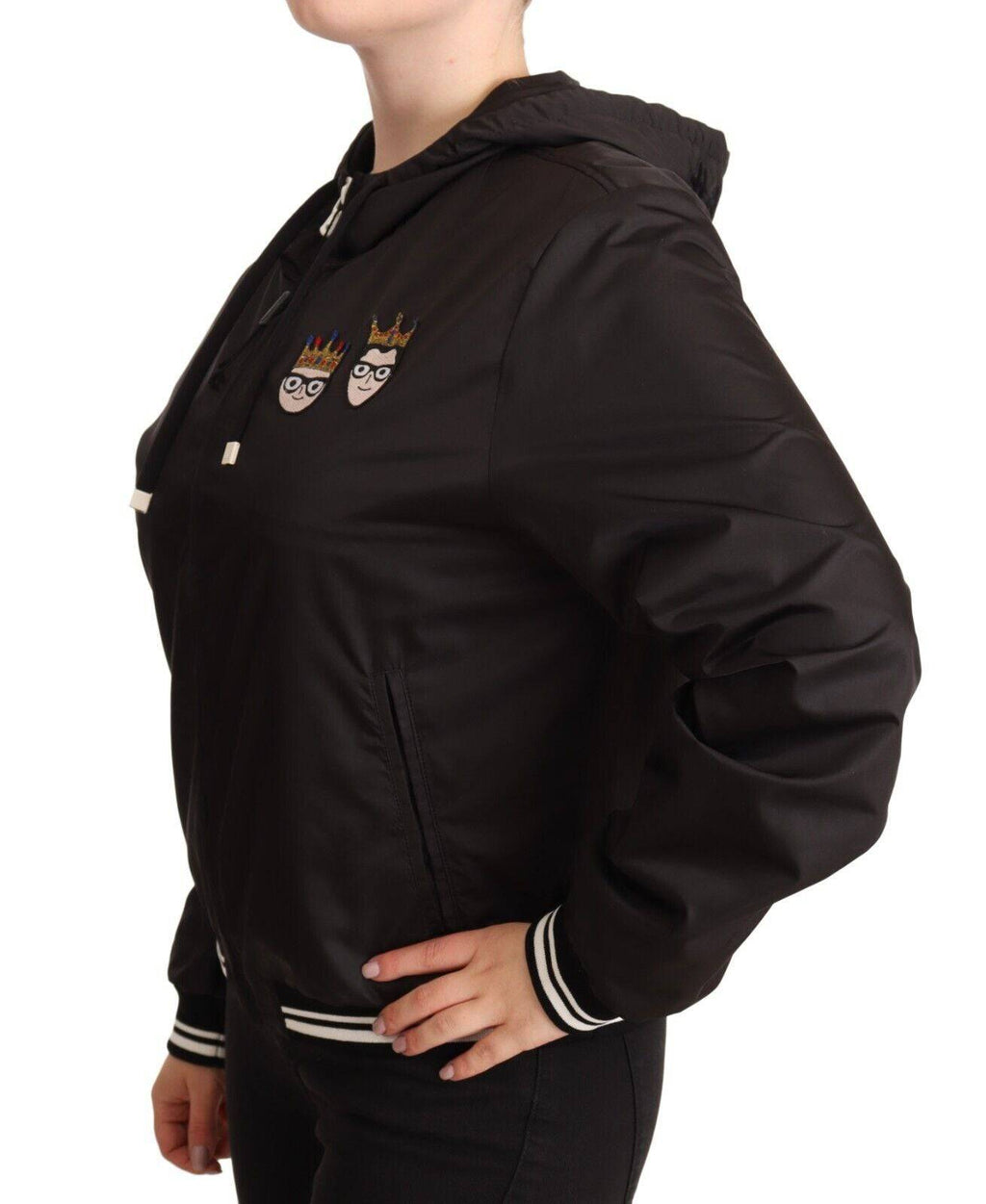 Veste bomber noire en polyester avec capuche et fermeture éclair complète de Dolce & Gabbana, style décontracté et moderne