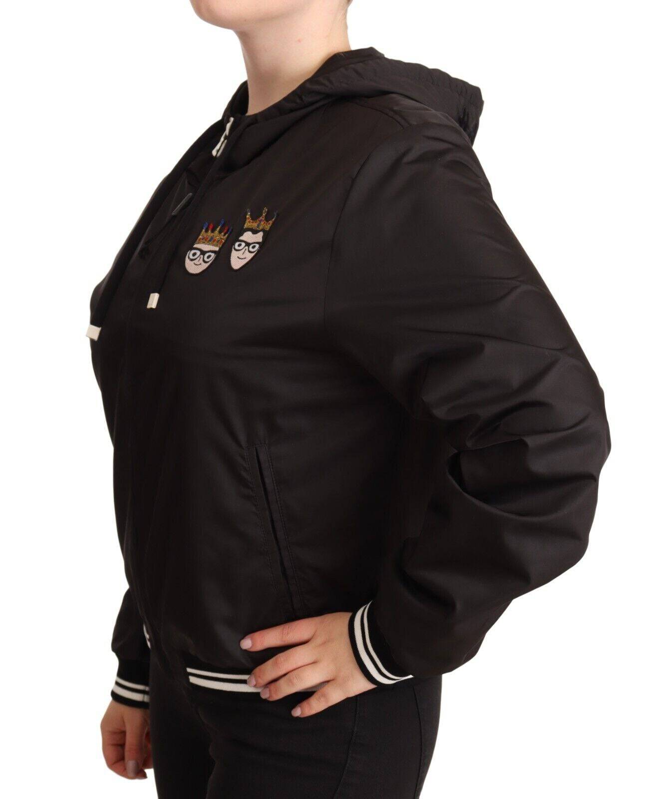 Veste bomber noire en polyester avec capuche et fermeture éclair complète de Dolce & Gabbana, style décontracté et moderne