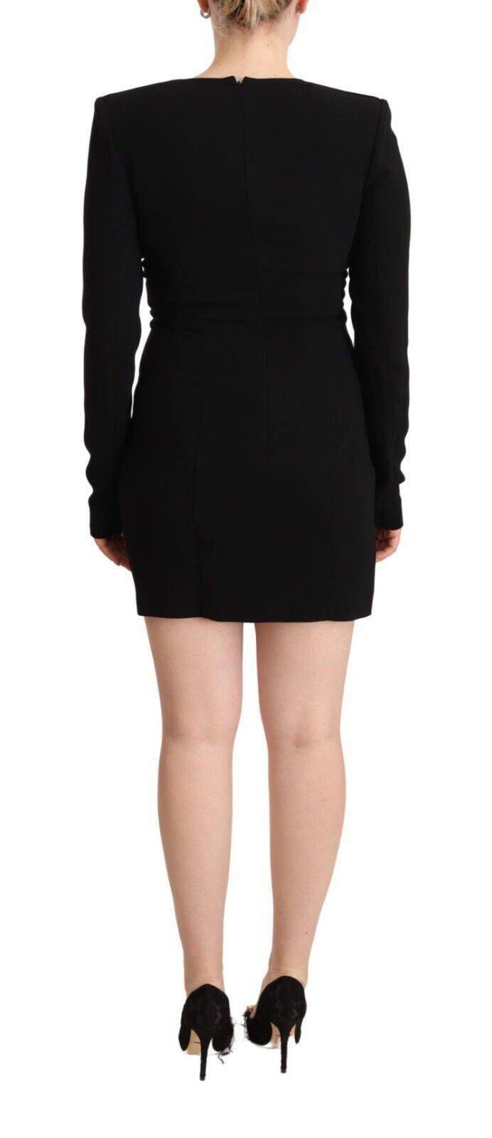Robe courte noire à manches longues et décolleté en V profond de Dsquared², style minijupe et coupe ajustée.