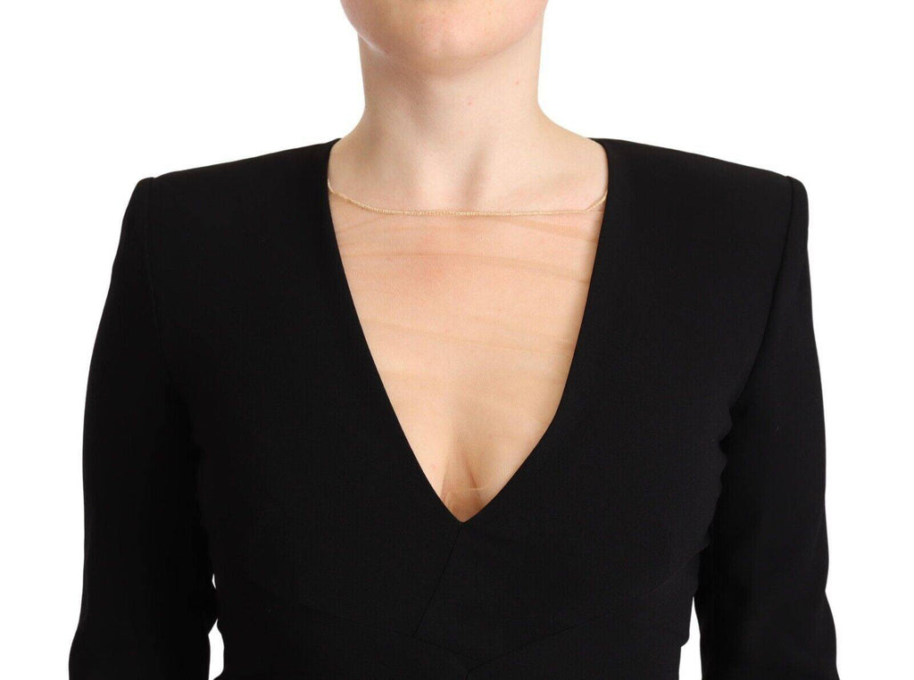 Robe noire courte à manches longues et décolleté en V profond de Dsquared², coupe moulante et élégante.