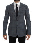 Veste blazer Dolce & Gabbana à carreaux bleus, coupe slim fit, élégante et sophistiquée, pour homme.
