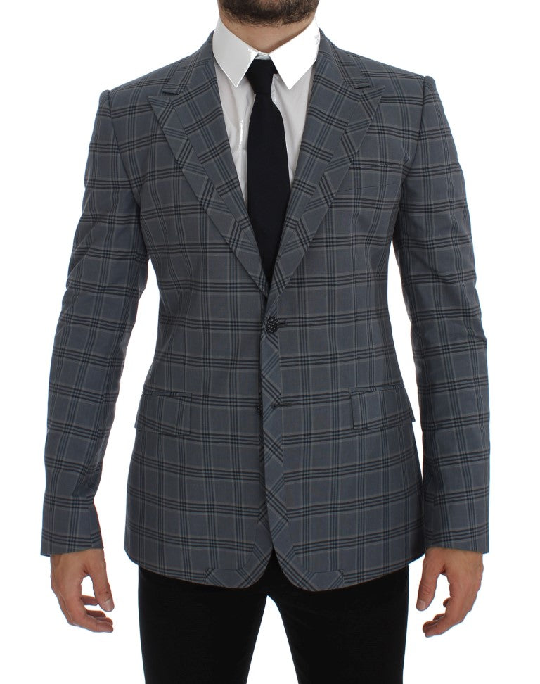 Veste blazer Dolce & Gabbana à carreaux bleus, coupe slim fit, élégante et sophistiquée, pour homme.