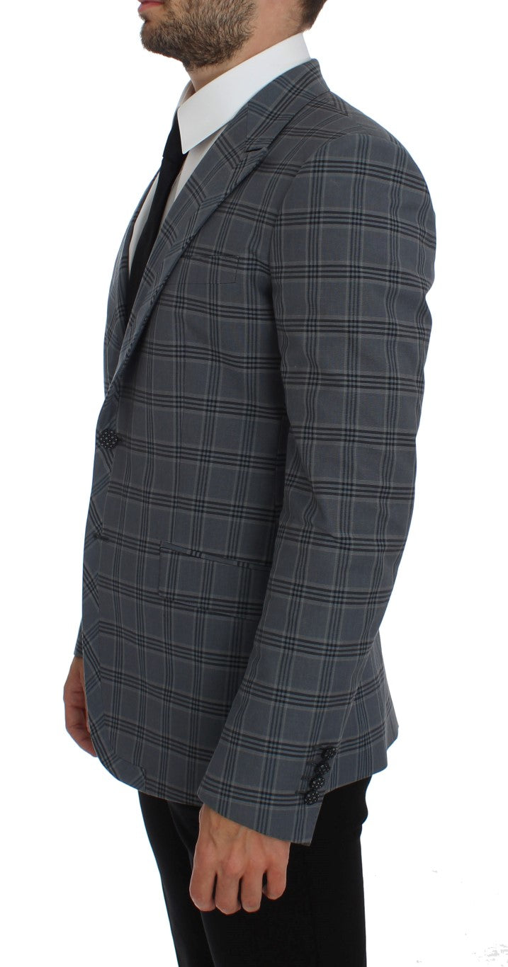 Veste blazer Dolce & Gabbana à carreaux bleus, coupe slim fit, élégante et moderne, vue de face sur fond neutre.