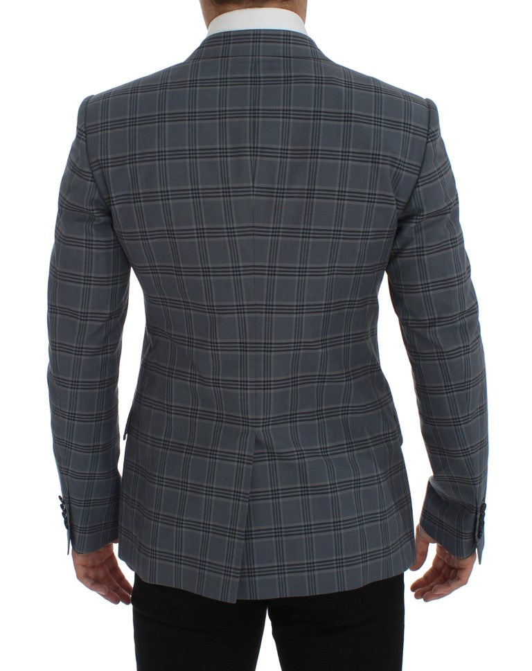 Veste blazer Dolce & Gabbana à carreaux bleus, coupe slim fit, élégante et ajustée, pour un style sophistiqué en tissu léger.