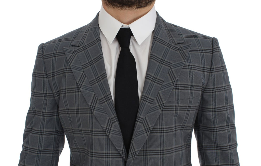 Veste blazer Dolce & Gabbana à carreaux bleus, coupe slim fit, veste élégante pour homme.