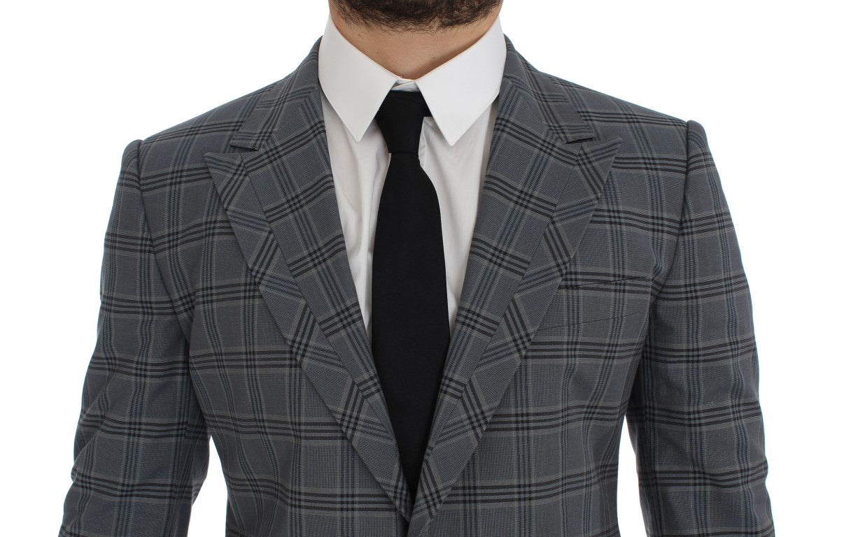 Veste blazer Dolce & Gabbana à carreaux bleus, coupe slim fit, veste élégante pour homme.
