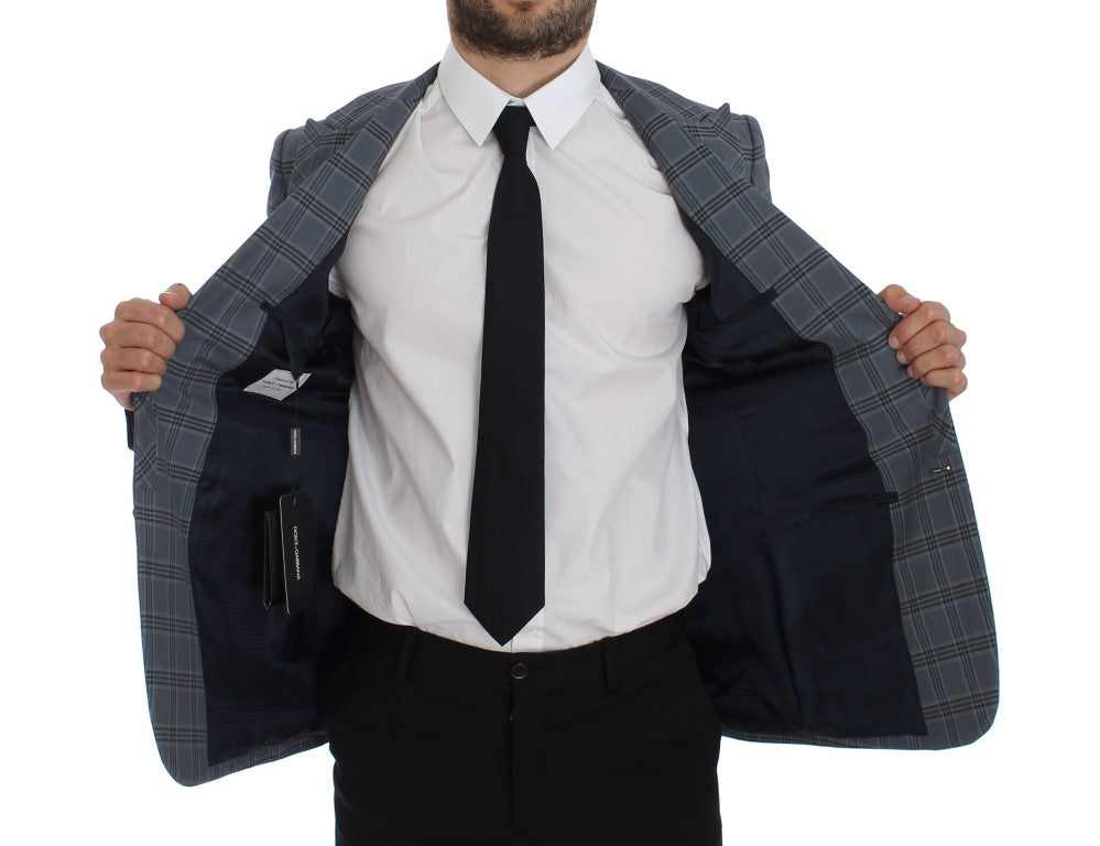Veste blazer slim fit à carreaux bleus de Dolce & Gabbana, élégante avec coupe ajustée et détails modernes.