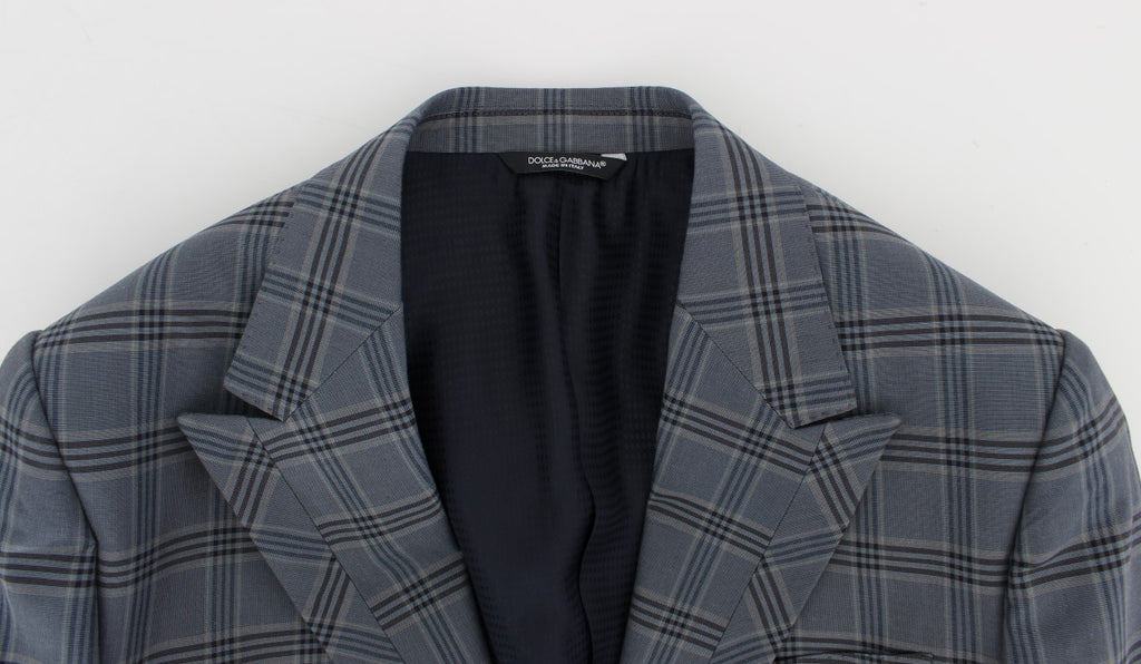 Veste blazer Dolce & Gabbana à carreaux bleus, coupe slim fit, élégante et moderne, pour homme.