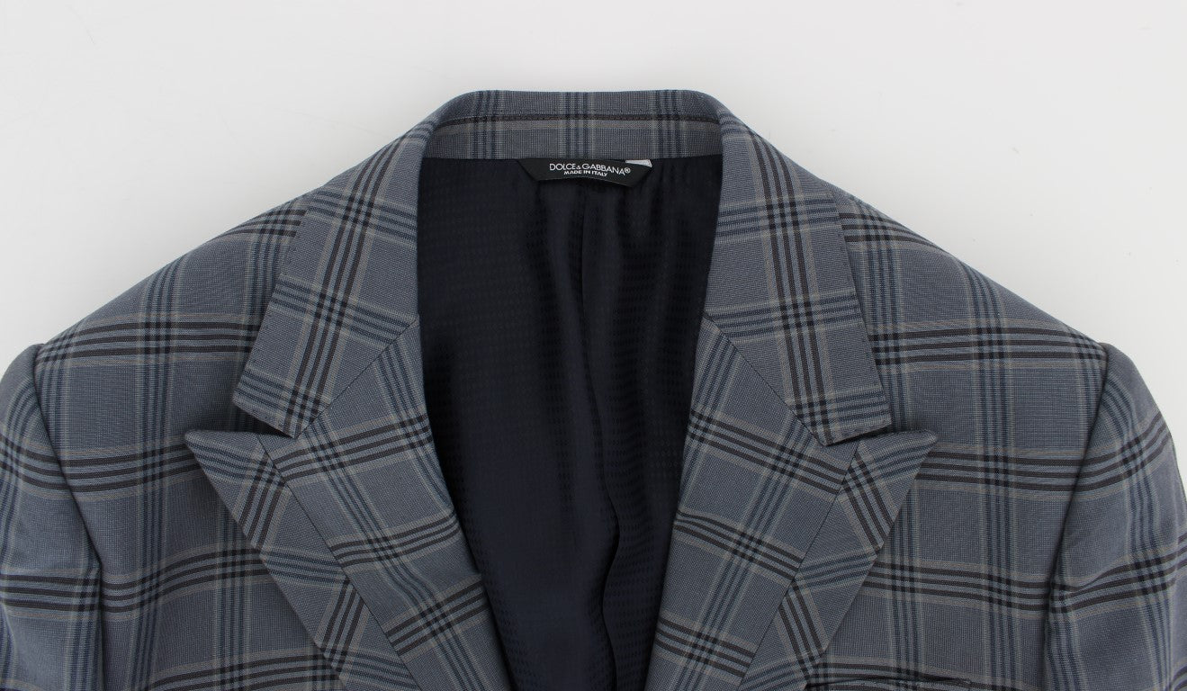 Veste blazer Dolce & Gabbana à carreaux bleus, coupe slim fit, élégante et moderne, pour homme.
