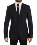 Blazer en laine gris à rayures slim fit de Dolce & Gabbana, veste élégante pour homme avec coupe ajustée.