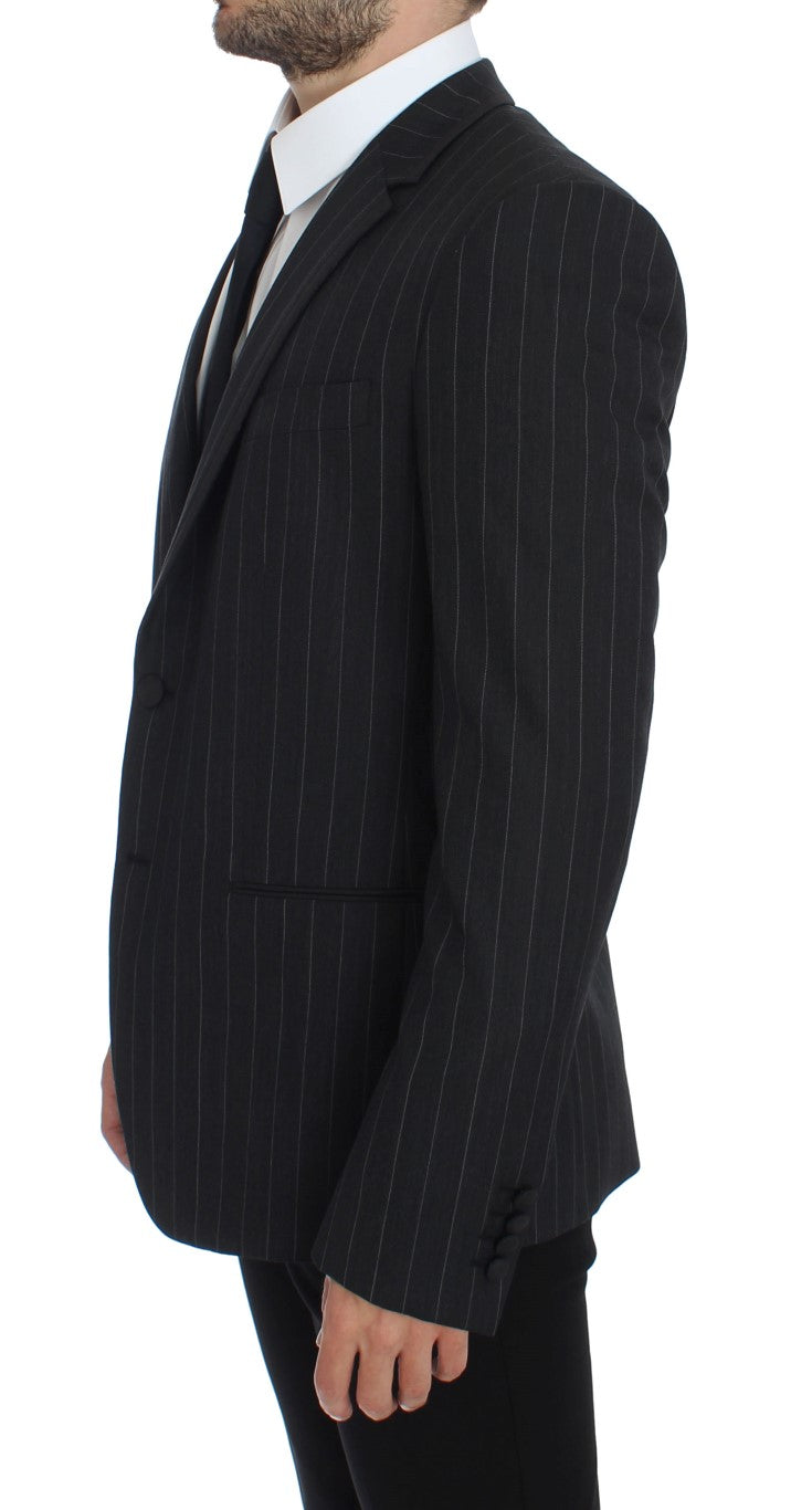 Blazer en laine gris à rayures Dolce & Gabbana, coupe slim fit, veston élégant pour homme.