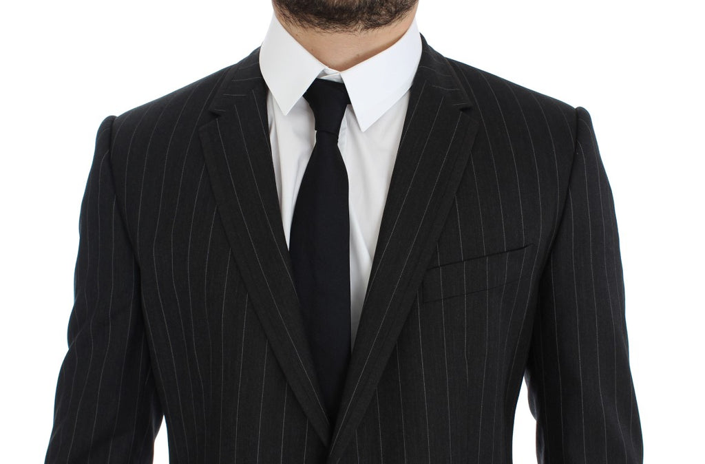 Veste en laine grise à rayures slim fit de Dolce & Gabbana, blazer élégant pour homme.