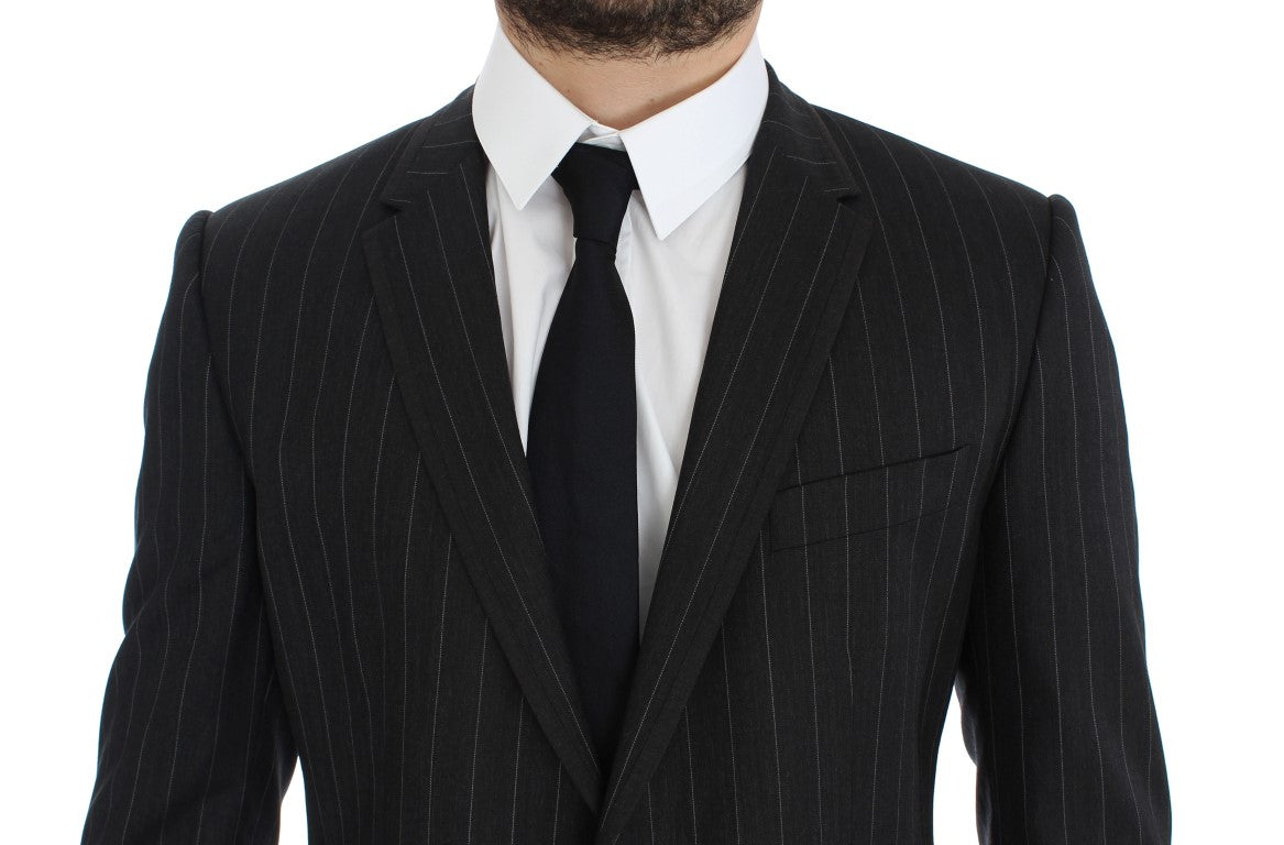 Veste en laine grise à rayures slim fit de Dolce & Gabbana, blazer élégant pour homme.