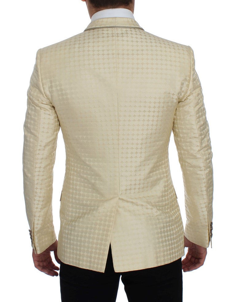 Veste en soie beige à pois Dolce & Gabbana, ensemble de 2 pièces, avec blazer élégant et détails sophistiqués.