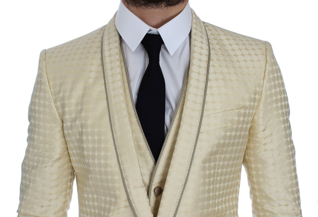 Veste en soie beige à pois Dolce & Gabbana, ensemble de deux pièces, style élégant et sophistiqué.