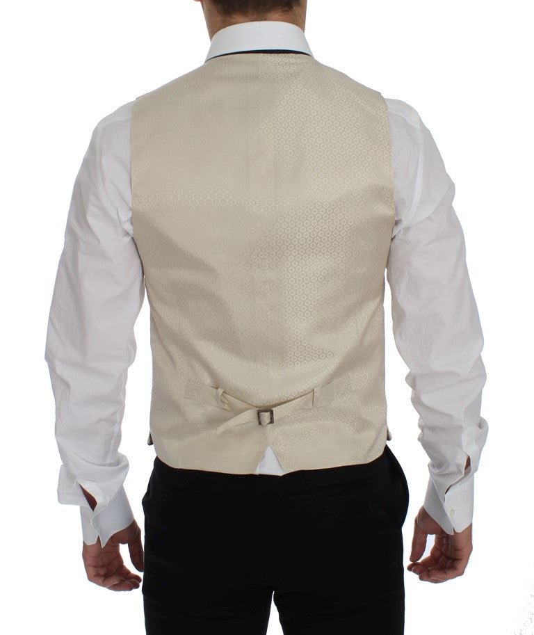 Veste en soie beige à pois Dolce & Gabbana, blazer deux pièces élégant avec motif à pois, pour un style sophistiqué.