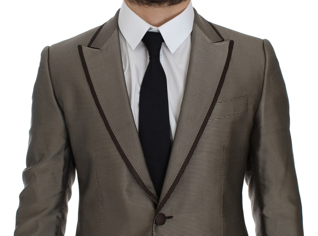 Blazer slim fit en soie marron de Dolce & Gabbana à deux boutons, élégant et classique, pour homme.