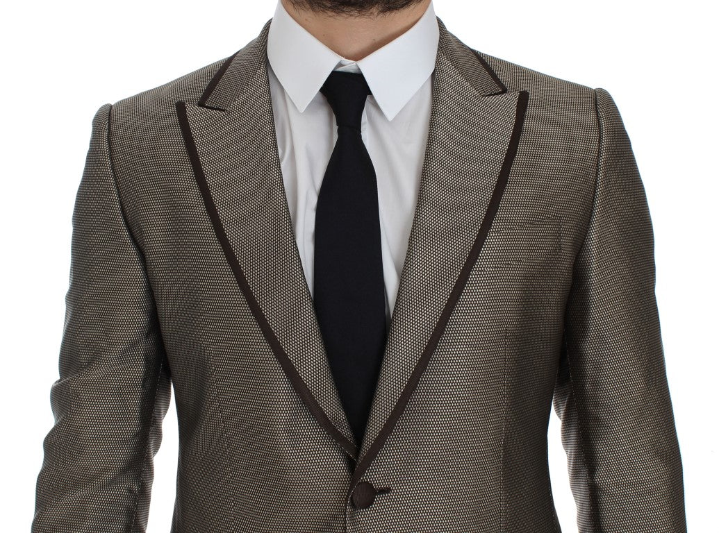 Blazer slim fit en soie marron de Dolce & Gabbana à deux boutons, élégant et classique, pour homme.