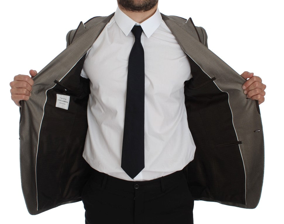Veste blazer en soie marron Dolce & Gabbana, coupe slim fit à deux boutons, élégante et moderne.