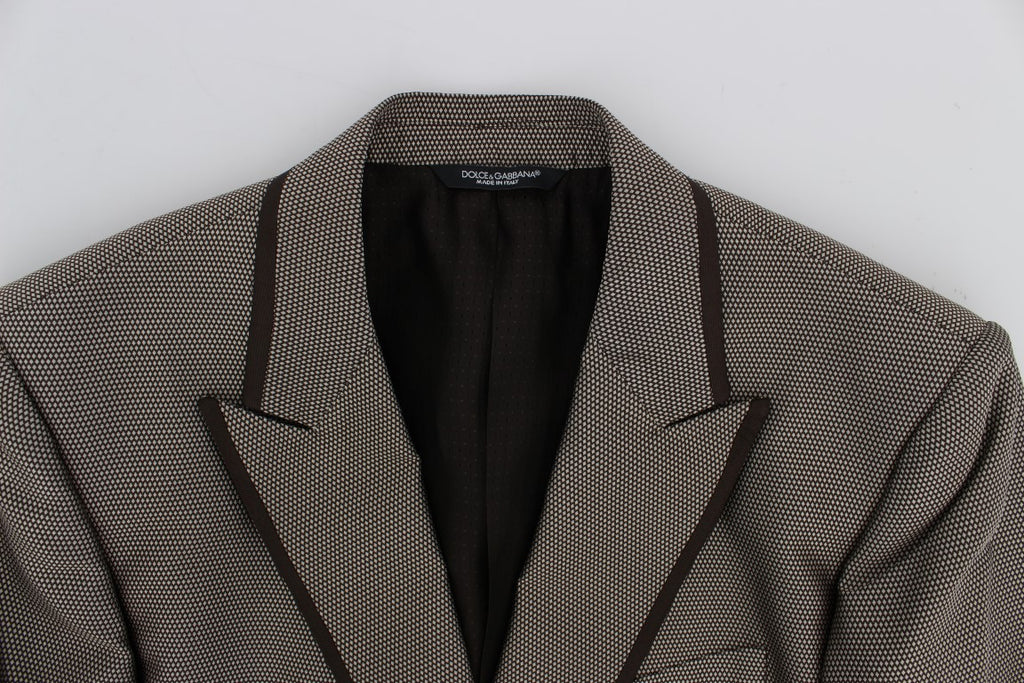 Veste blazer en soie marron Dolce & Gabbana, coupe slim fit à deux boutons, style élégant et sophistiqué.