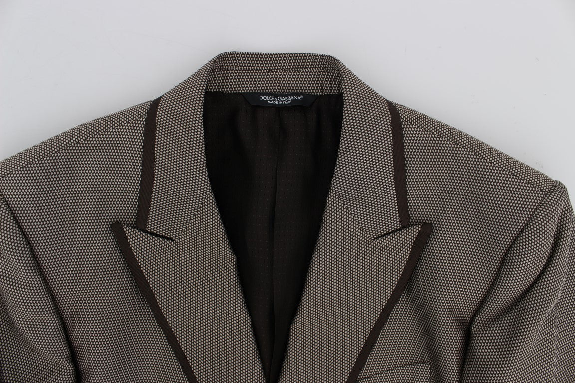 Veste blazer en soie marron Dolce & Gabbana, coupe slim fit à deux boutons, style élégant et sophistiqué.