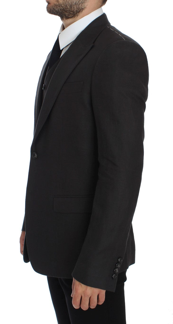 Blazer en lin gris coupe slim de Dolce & Gabbana, veste élégante pour homme, détails de finition sophistiqués.