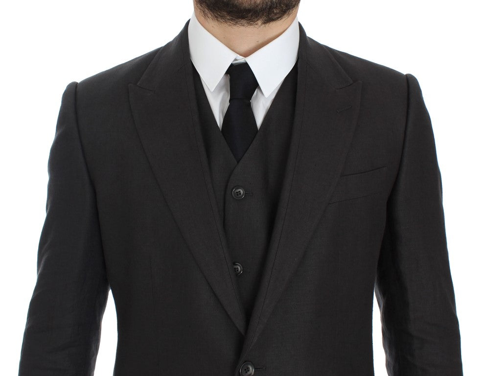 Veste blazer slim en lin gris de Dolce & Gabbana, élégant et ajusté, pour un style sophistiqué et léger.