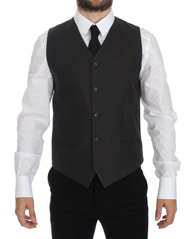 Veste blazer en lin gris slim fit de Dolce & Gabbana, veste élégante pour homme, détails de couture visibles.