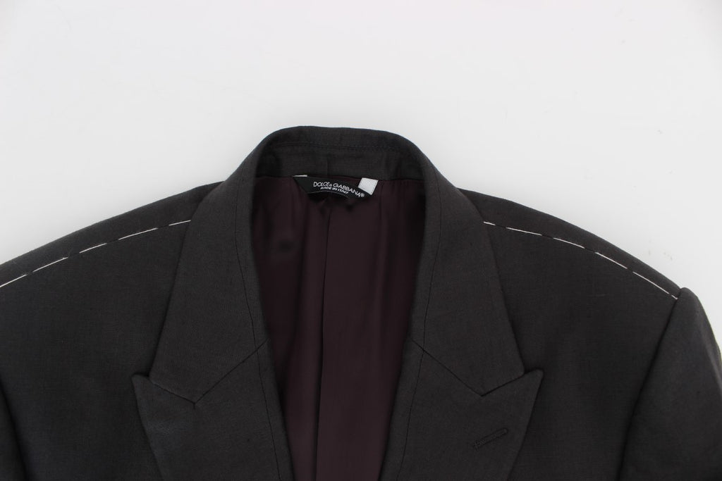 Blazer slim en lin gris de Dolce & Gabbana, veste élégante pour homme, détail en tissu léger et finition soignée.
