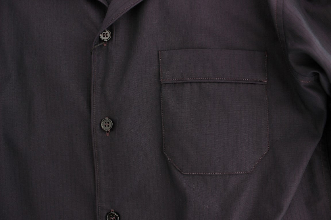 Chemise de pyjama Dolce & Gabbana en coton à rayures violettes, confortable pour lounge et détente.