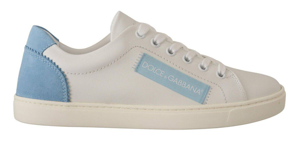 Chaussures sneakers basses en cuir blanc et bleu de Dolce & Gabbana, chaussures de mode pour homme et femme.