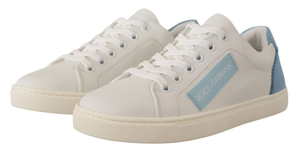Chaussures basses en cuir blanc et bleu de Dolce & Gabbana, baskets élégantes pour hommes.