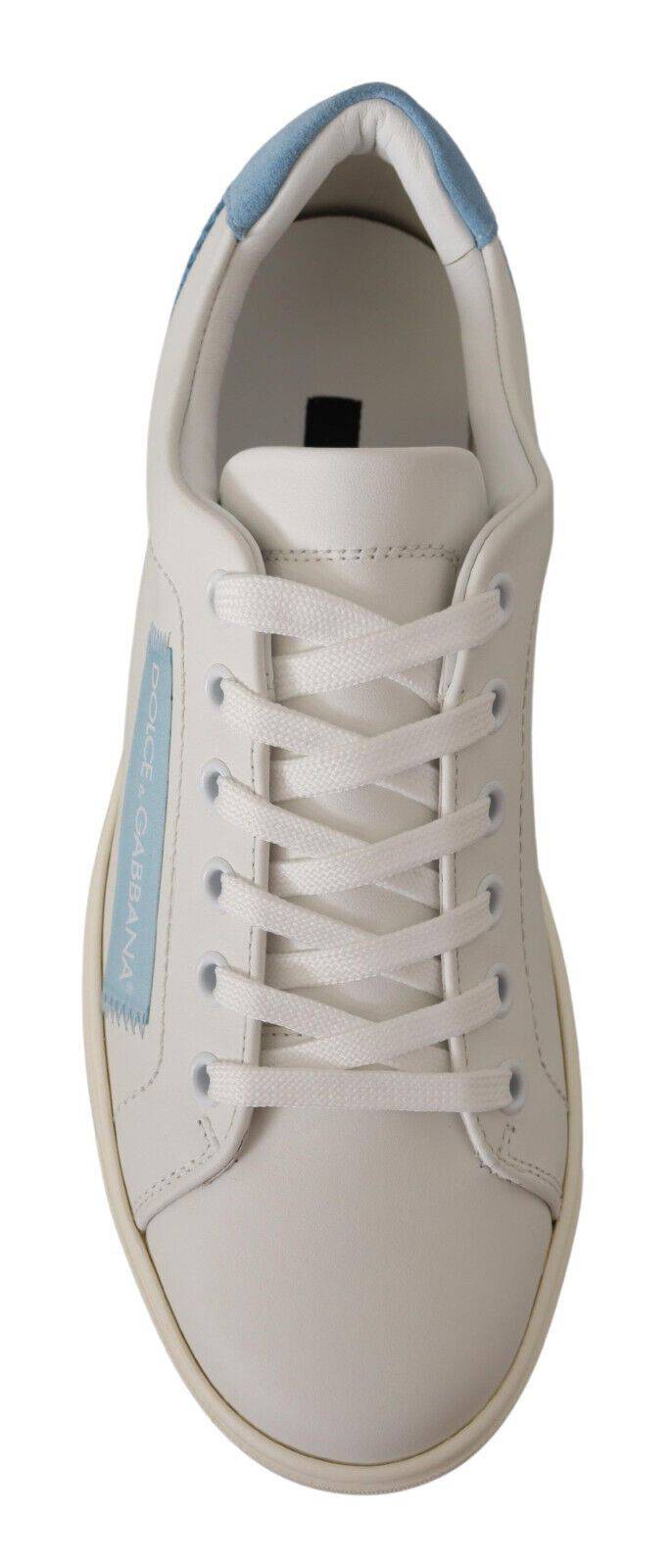 Chaussures sneakers basses Dolce & Gabbana en cuir blanc et bleu, chaussures de sport élégantes pour femmes et hommes