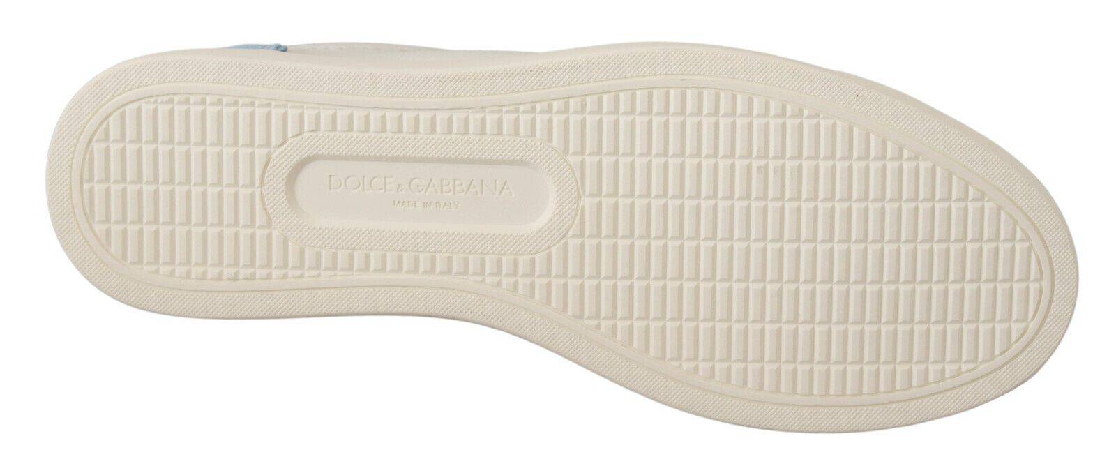 Chaussures basses en cuir blanc et bleu Dolce & Gabbana, sneakers élégants pour homme avec design moderne.