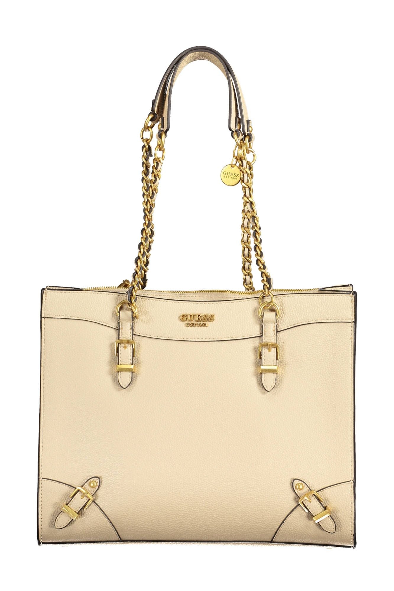 Sac à main Guess Jeans beige en polyéthylène, avec poignées et design élégant, pour un look décontracté et tendance.