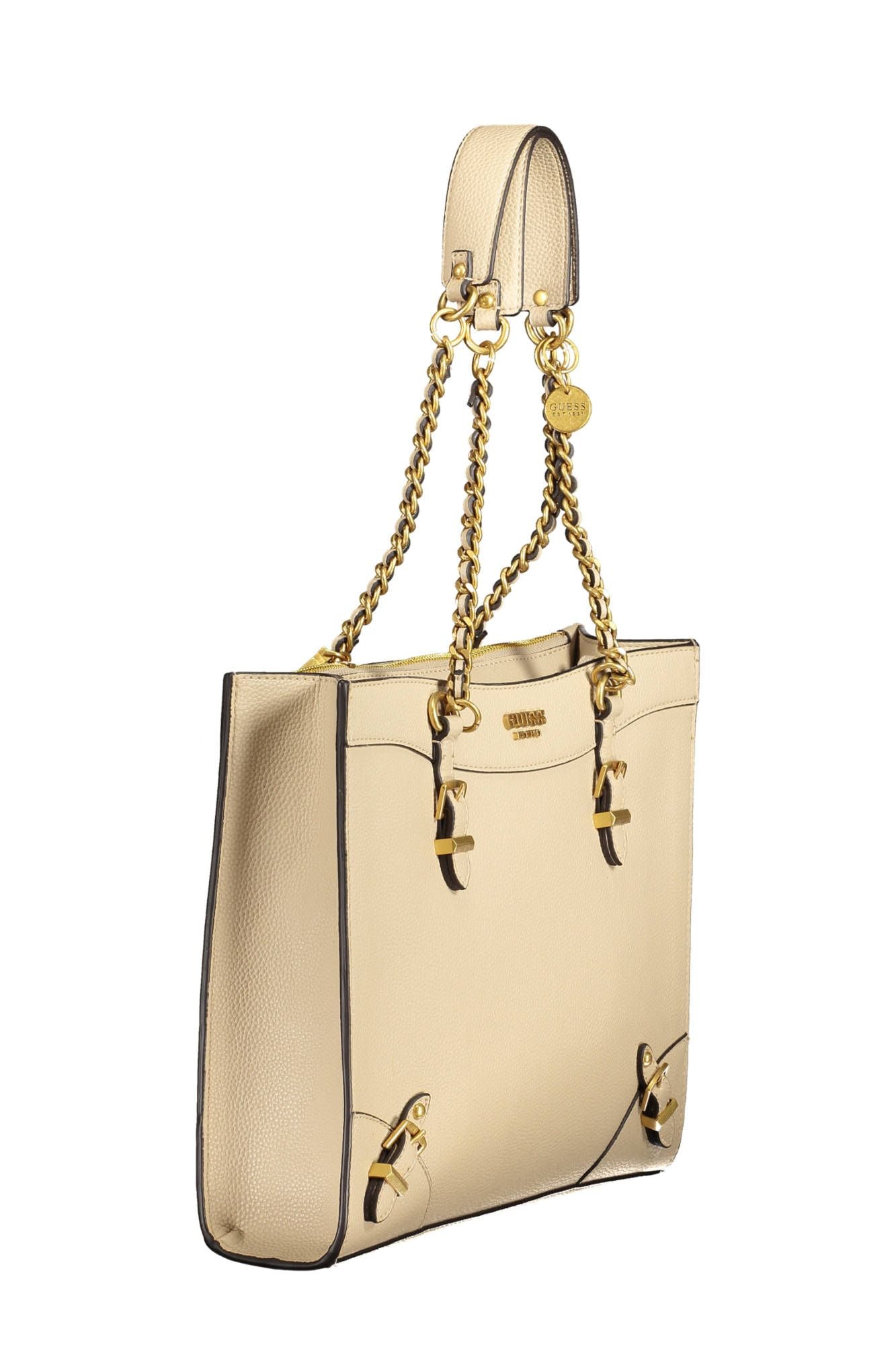 Sac à main Guess Jeans beige en polyethylene, sac tendance avec poignée en cuir et design épuré.