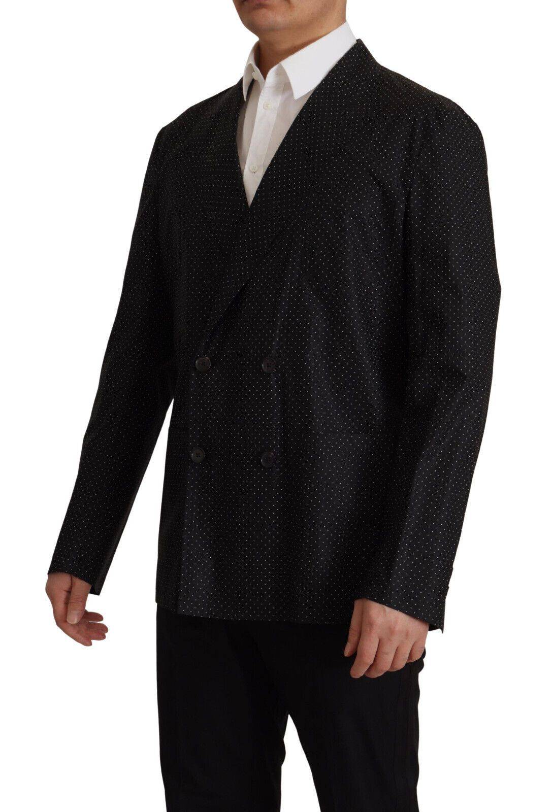 Veste blazer en coton noir à pois Dolce & Gabbana, élégante avec motif à pois, pour un style sophistiqué.