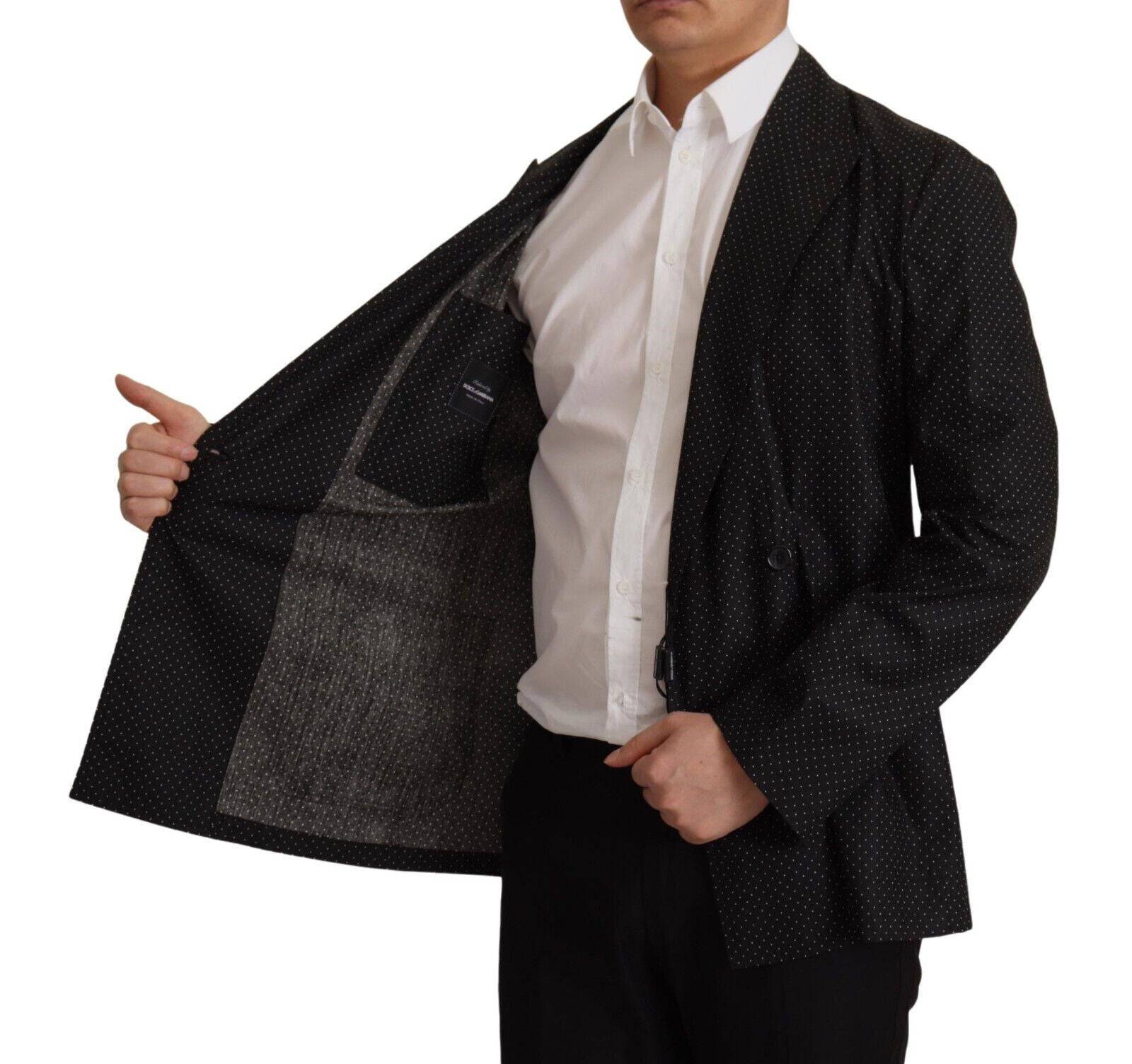 Veste blazer en coton noir à pois blancs de Dolce & Gabbana, style élégant et moderne.
