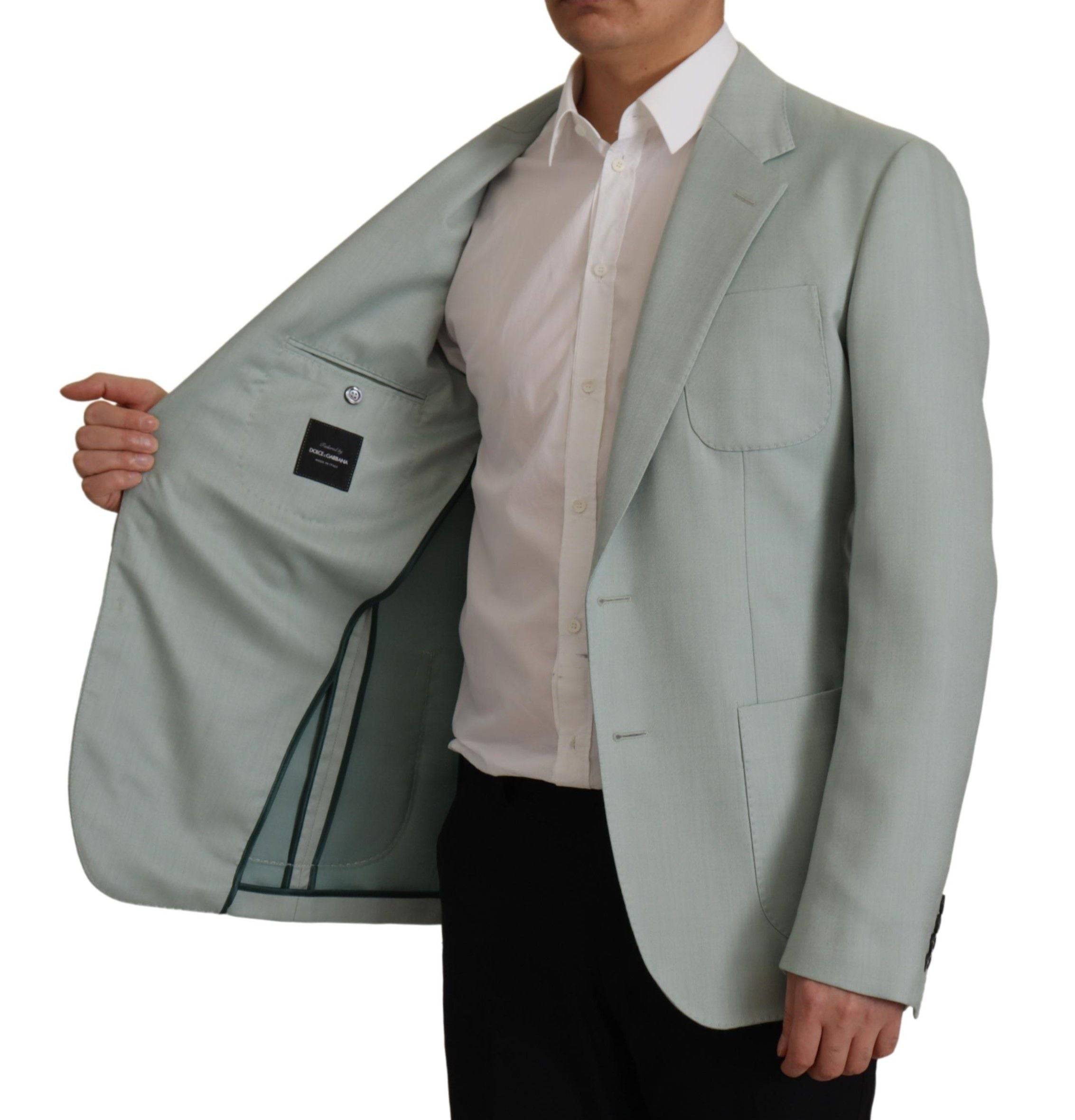 Blazer en cachemire et soie Dolce & Gabbana Light Green, coupe élégante et tissu doux visible sur l'image.