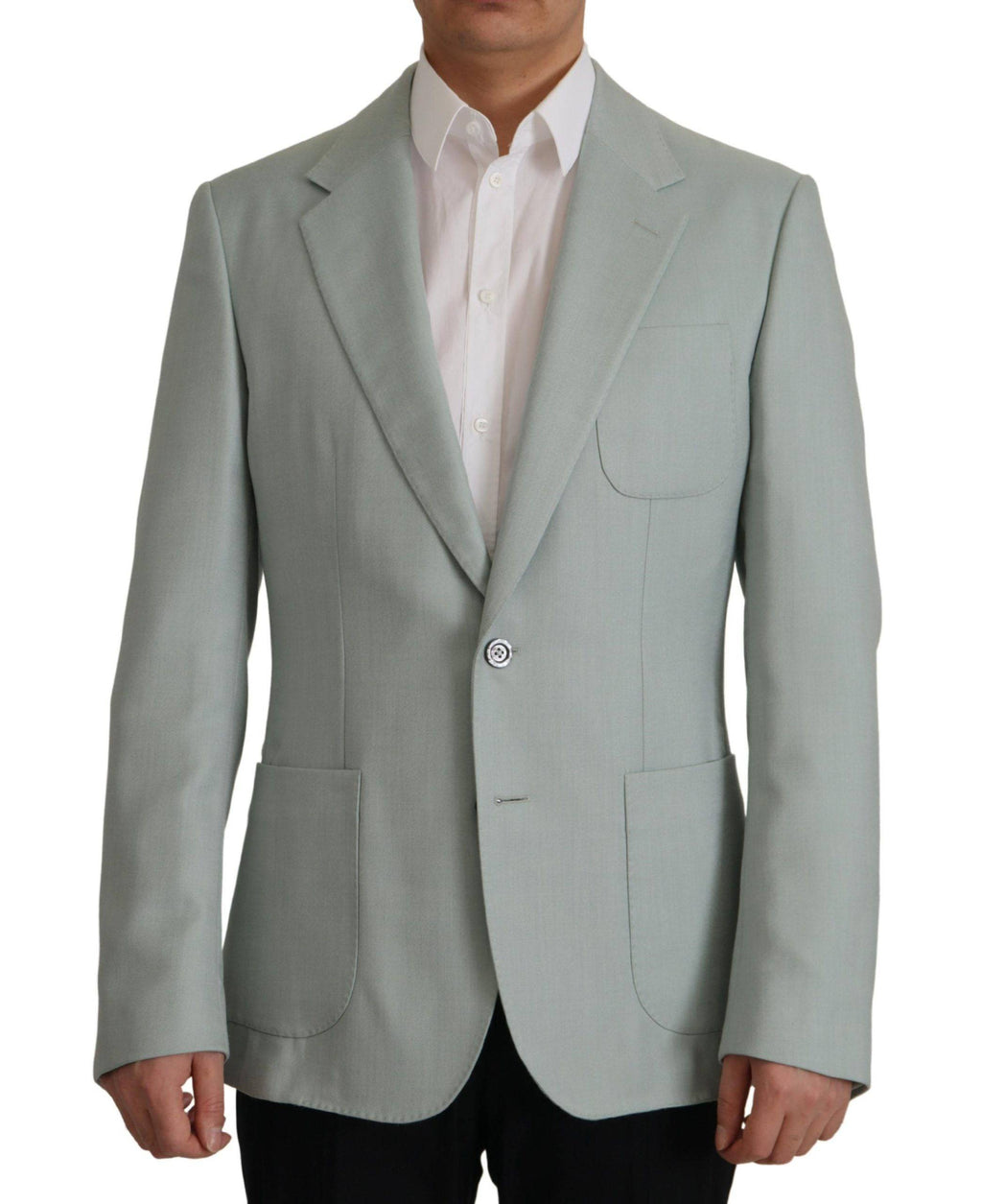 Blazer en cachemire et soie Light Green de Dolce & Gabbana, coupe élégante et tissu luxueux, porté sur un mannequin.