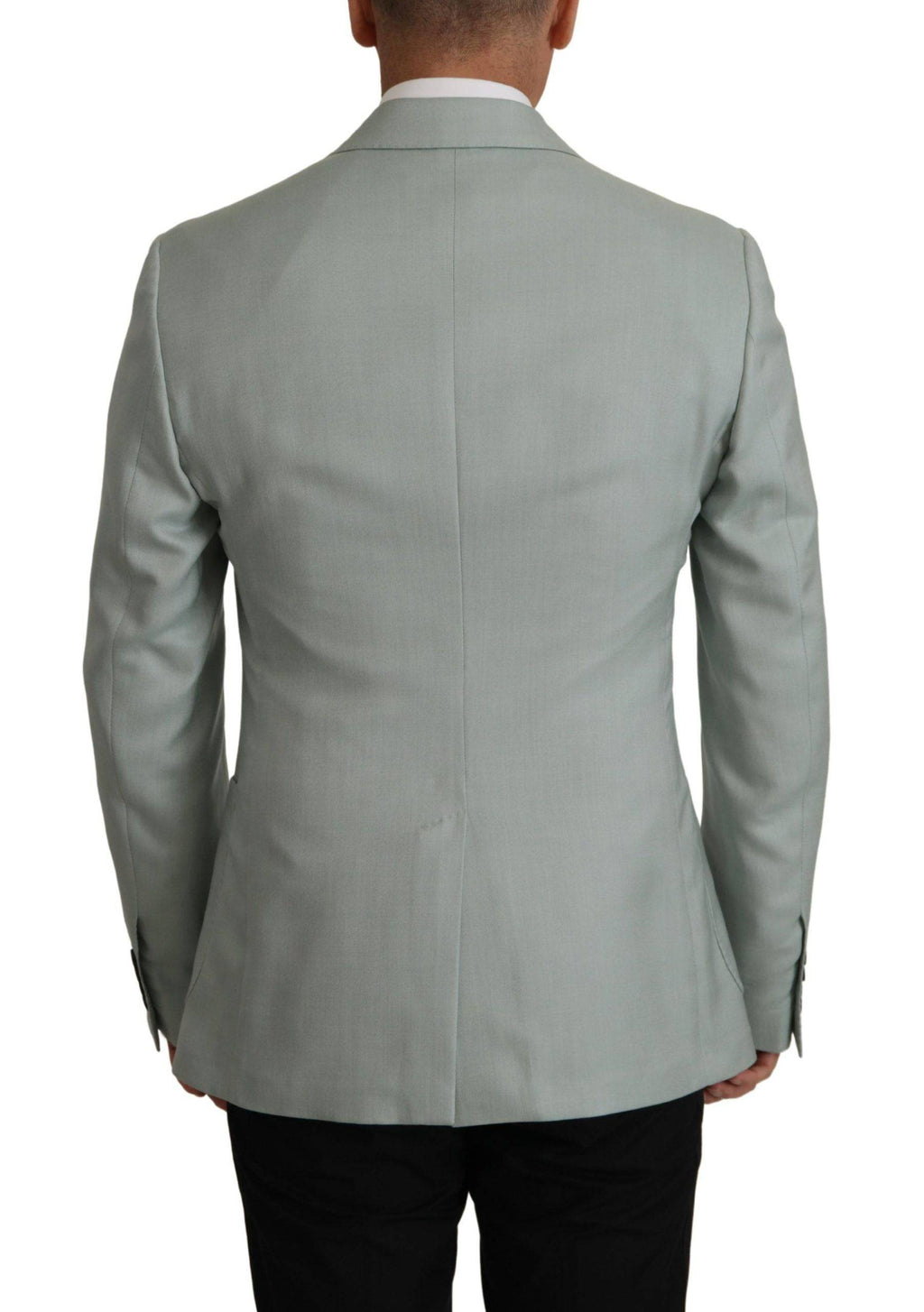Blazer en cachemire et soie Light Green de Dolce & Gabbana, coupe élégante, détails sophistiqués, porté sur mannequin.